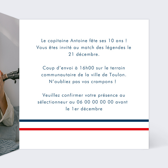 Invitation anniversaire enfant Champion Intérieur Droit