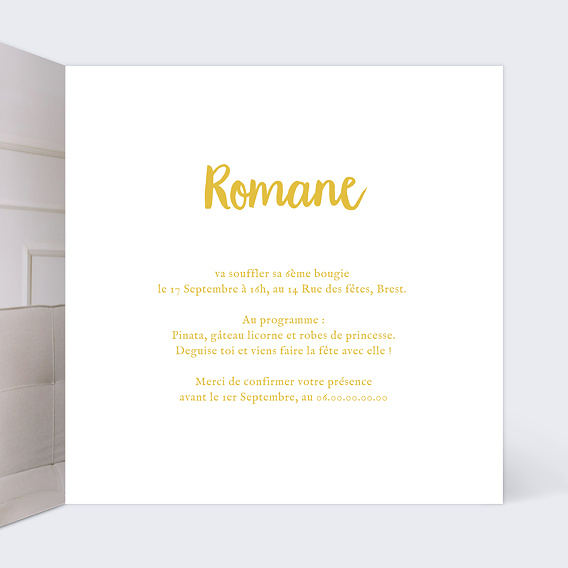 Invitation anniversaire enfant Cygne Intérieur Droit