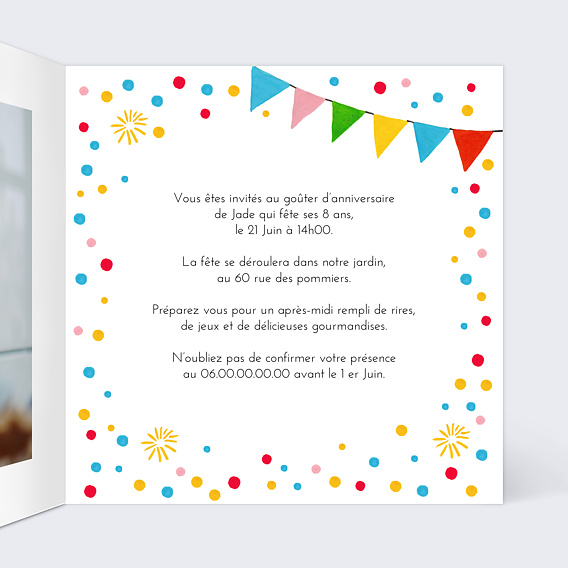 Invitation anniversaire enfant Goûter Intérieur Droit
