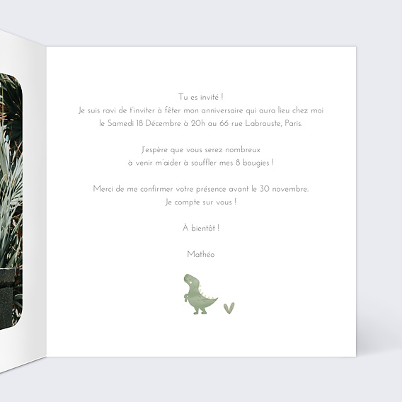 Invitation anniversaire enfant Grand Chiffre Dinosaure Intérieur Droit