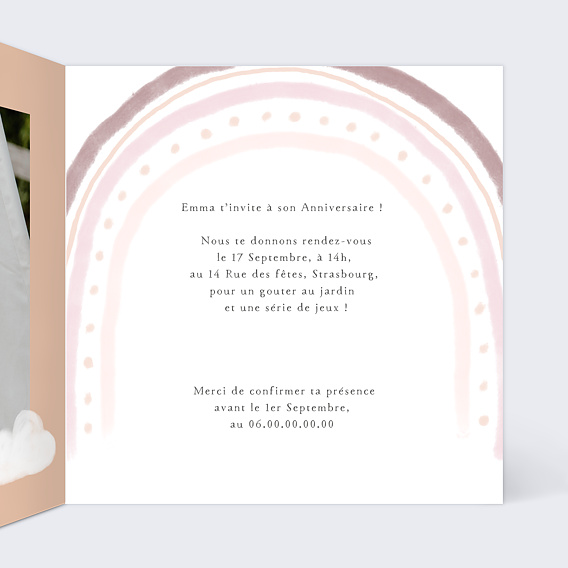 Invitation anniversaire enfant Joli Arc-en-ciel Intérieur Droit
