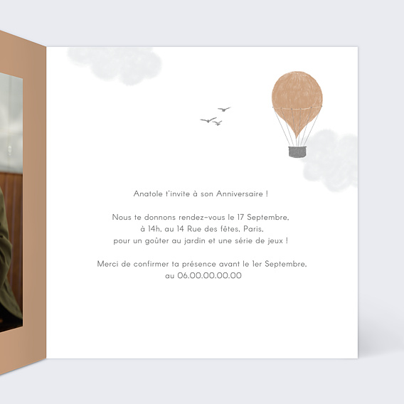 Invitation anniversaire enfant Petit Aviateur Intérieur Droit