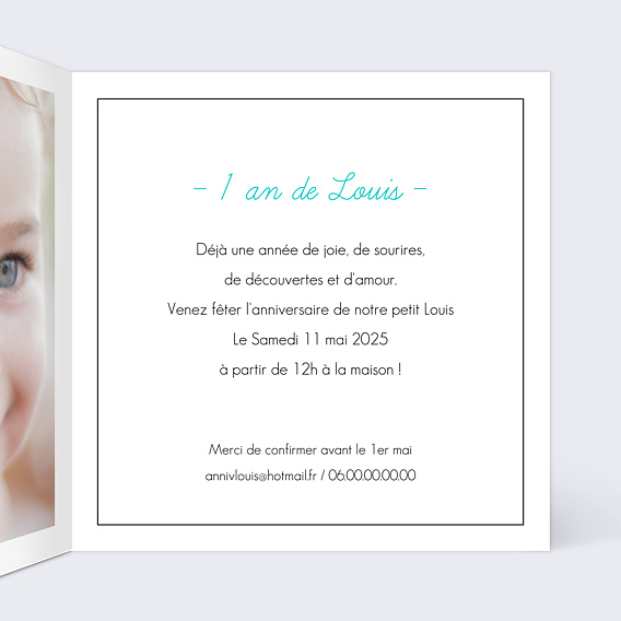 Invitation anniversaire enfant Simplicité Intérieur Droit