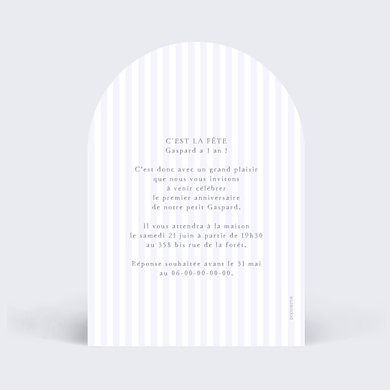Invitation Anniversaire Enfant Ourson rayé