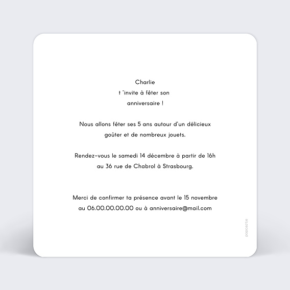 Invitation anniversaire enfant Pinceau Ocre Verso
