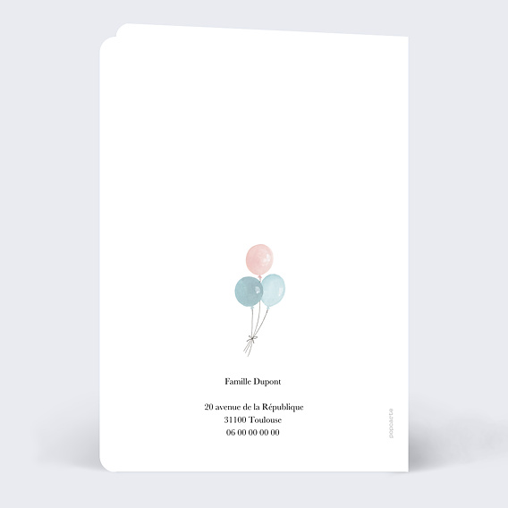 Invitation anniversaire enfant Montgolfière et Animaux Verso