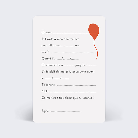 Invitation anniversaire enfant Dinosaure et Ballons Verso