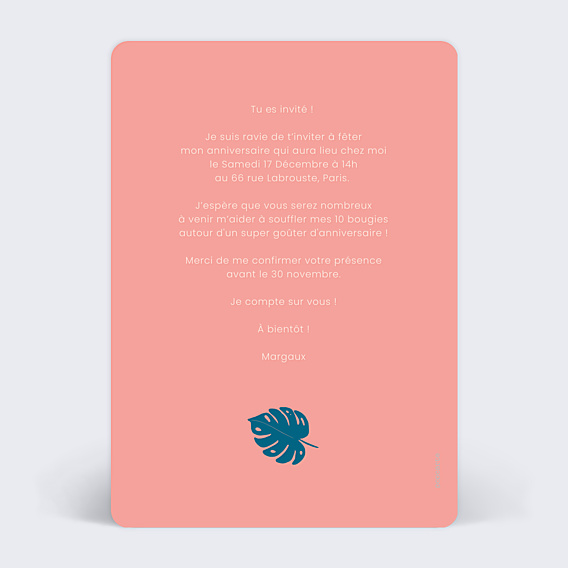Invitation Anniversaire Enfant Flamant Rose
