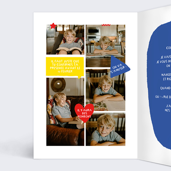 Invitation anniversaire enfant BD anniversaire Intérieur Gauche