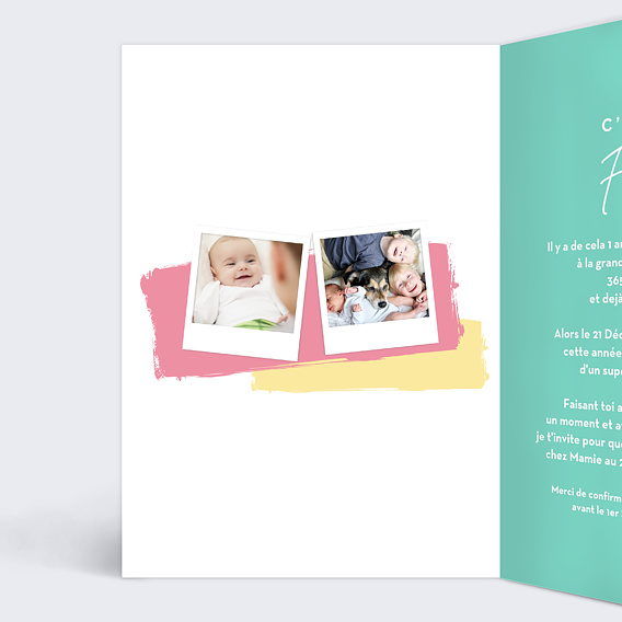 Invitation anniversaire enfant Gâteau d'Anniversaire Intérieur Gauche