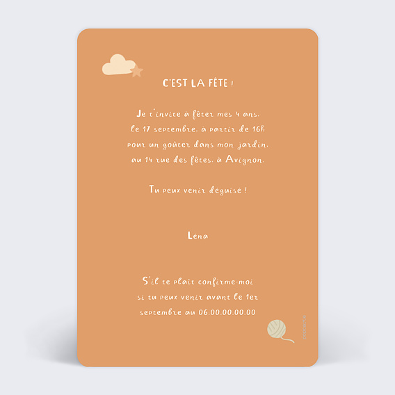 Invitation anniversaire enfant Gâteau chat Verso
