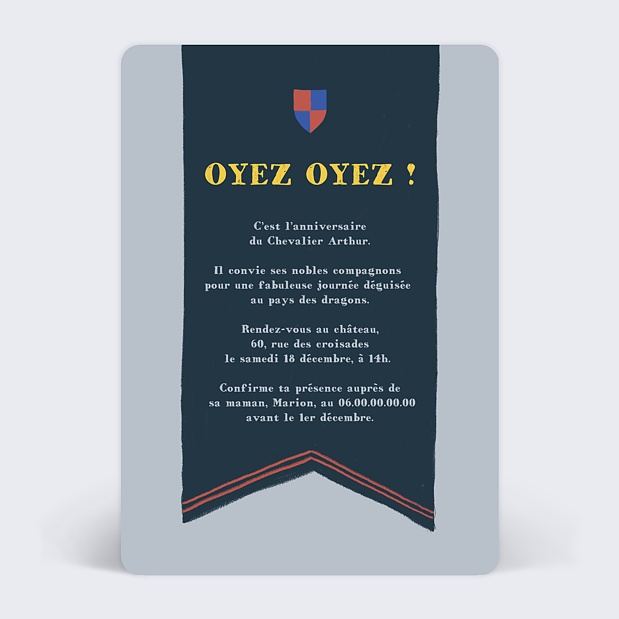 Invitation Anniversaire Enfant Chevalier et Dragon Verso