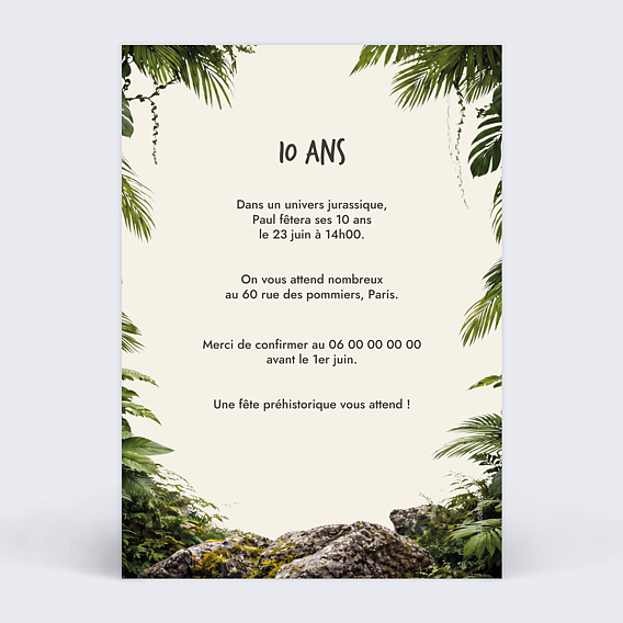 Invitation anniversaire enfant Portrait avec dinosaure Verso