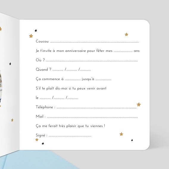 Invitation anniversaire enfant Petit Astronaute Intérieur Droit