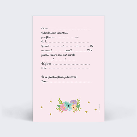 Invitation anniversaire enfant Jolie licorne Verso