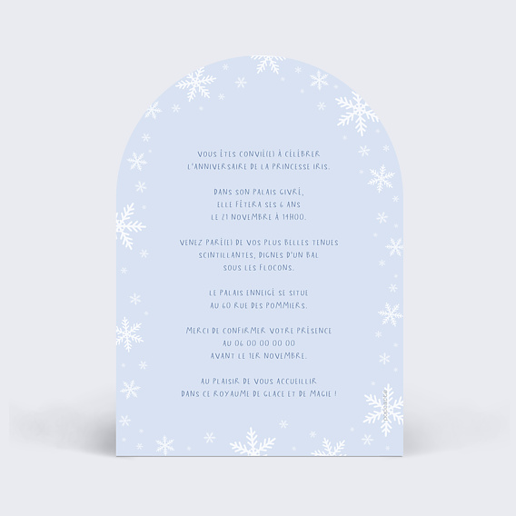 Invitation anniversaire enfant Portrait en princesse Verso