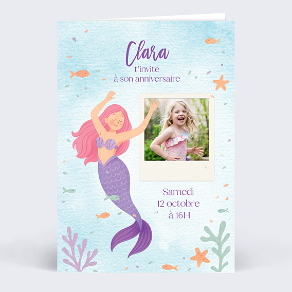 Invitation anniversaire enfant Sirène