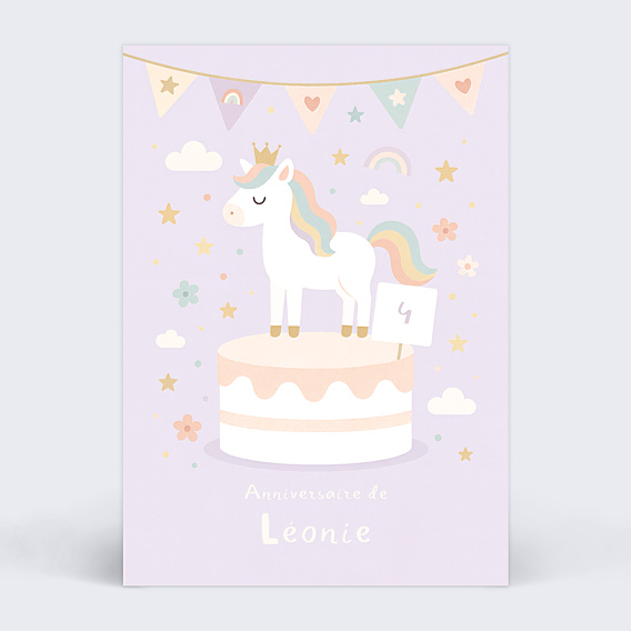 Invitation Anniversaire Enfant Gâteau licorne magique