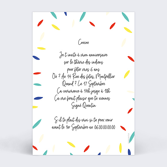 Invitation Anniversaire Enfant Indien