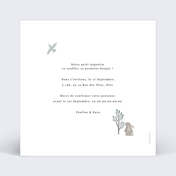 Invitation anniversaire enfant Ourson Verso