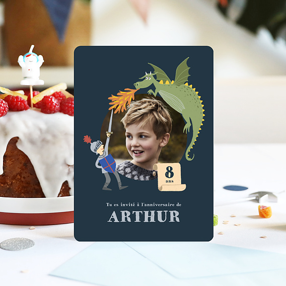Invitation anniversaire enfant Chevalier et Dragon Après 1