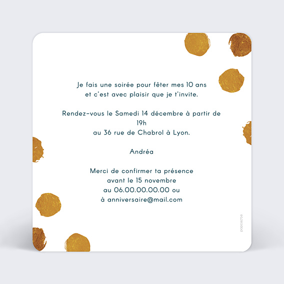 Invitation anniversaire enfant Poinçons Verso