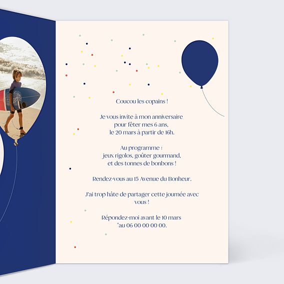 Invitation Anniversaire Enfant Ballon Glitter Garçon