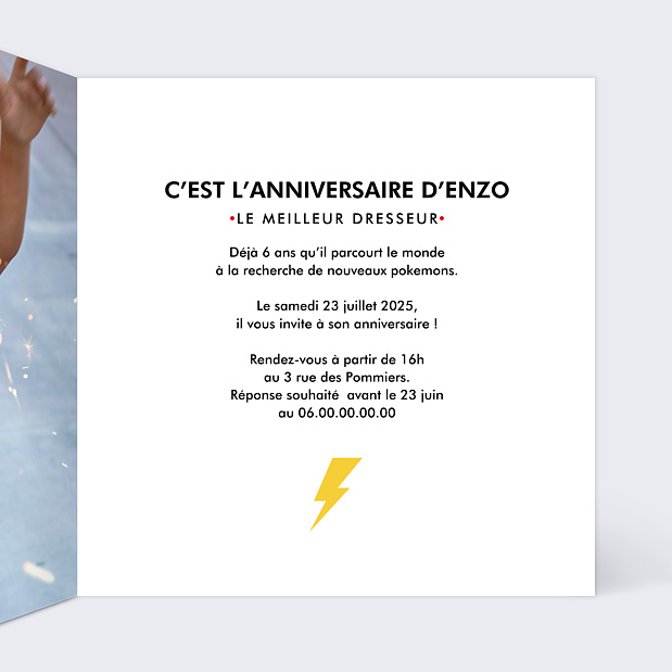 Invitation Anniversaire Enfant Attaque Éclaire Intérieur Droit