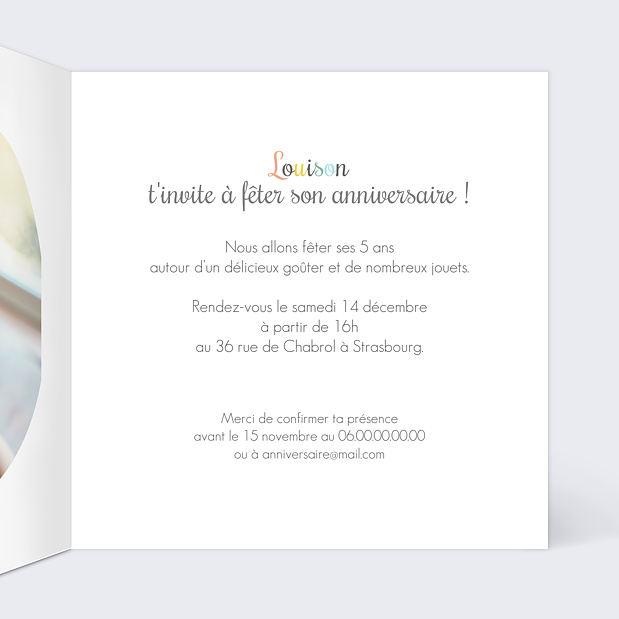 Carte invitation anniversaire chat Intérieur Droit