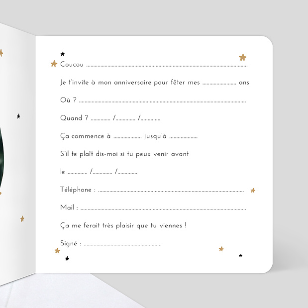Carte d'invitation anniversaire Enfant Licorne étoilée Intérieur Droit