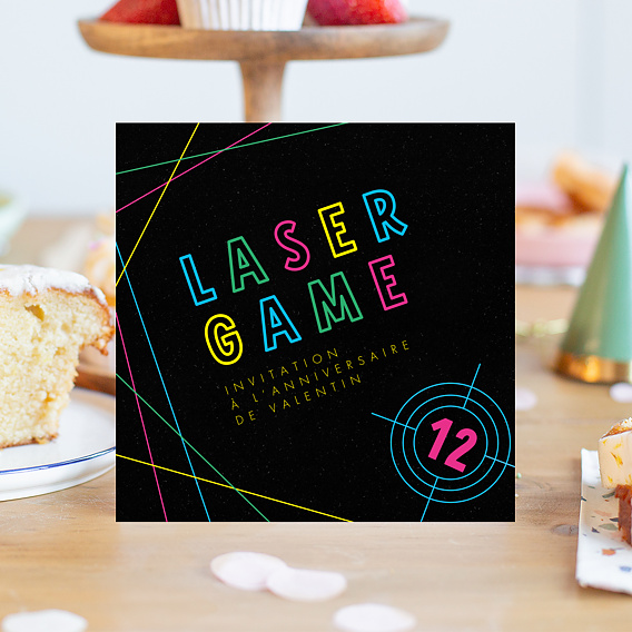 Invitation anniversaire enfant Laser Game Coloré Après 1