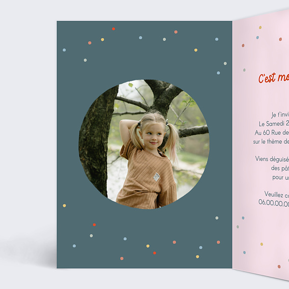 Invitation anniversaire enfant Chat Festif Intérieur Gauche