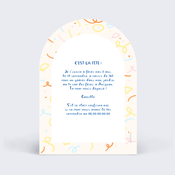 Invitation anniversaire enfant Gros ballons Verso