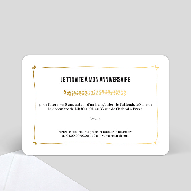 Invitation Anniversaire Enfant Jolies Feuilles Verso