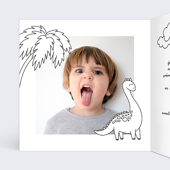 Invitation anniversaire enfant Coloriage Dinosaure Intérieur Gauche