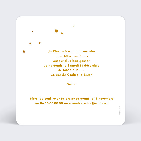 Invitation anniversaire enfant Golden Dots Verso