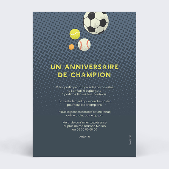 Invitation anniversaire enfant Sportif Verso