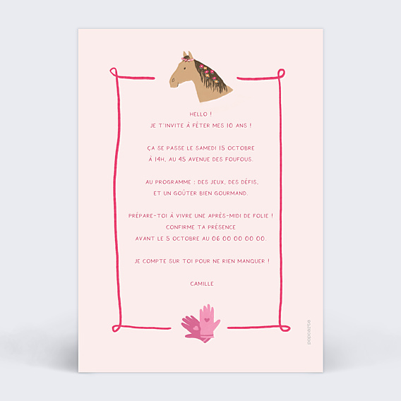 Invitation Anniversaire Enfant Cavalière