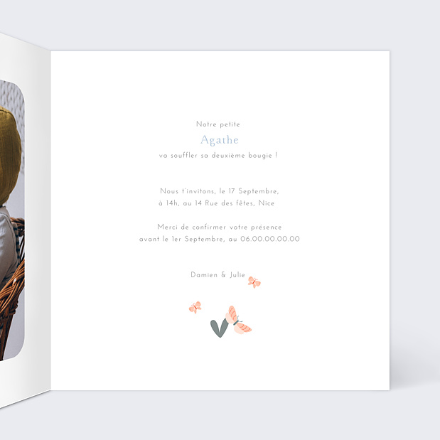 Invitation Anniversaire Enfant Papillons Intérieur Droit