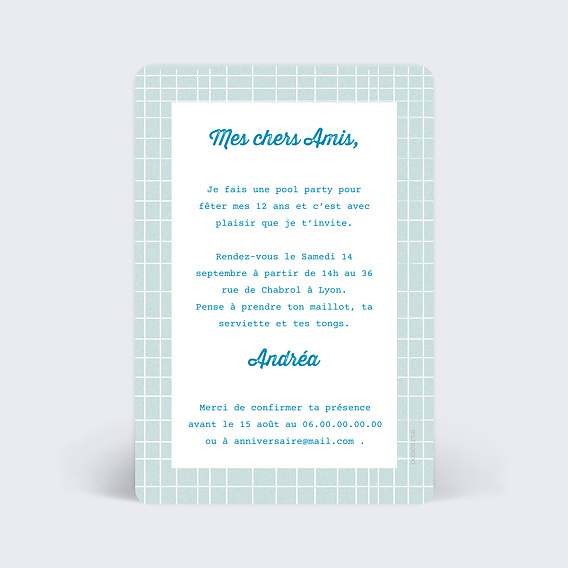 Invitation anniversaire enfant Enfant Pool Party Verso