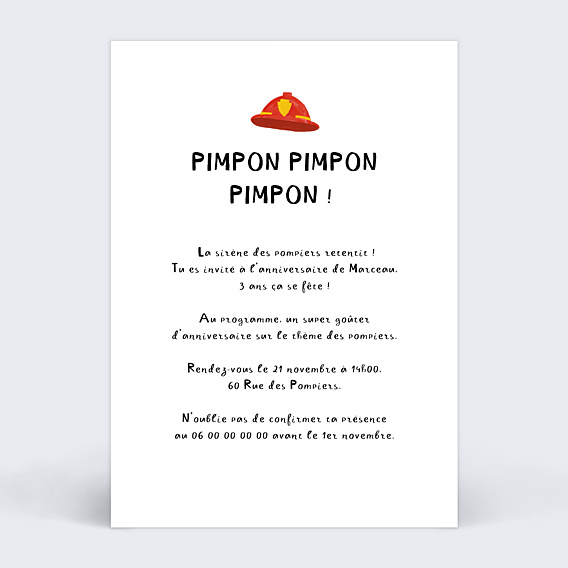 Invitation Anniversaire Enfant Alerte Feu