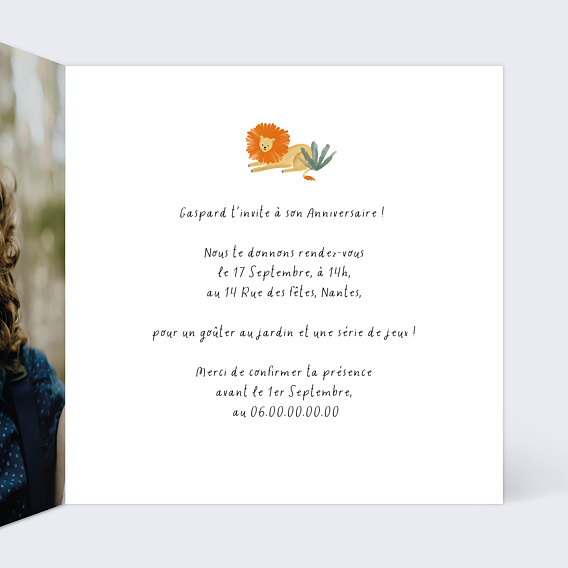 Invitation anniversaire enfant Couronne jungle Intérieur Droit