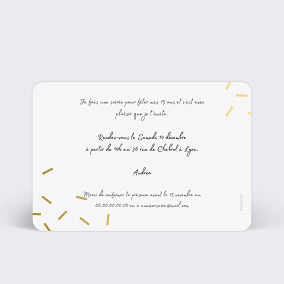 Invitation anniversaire enfant Âge Paillettes Verso