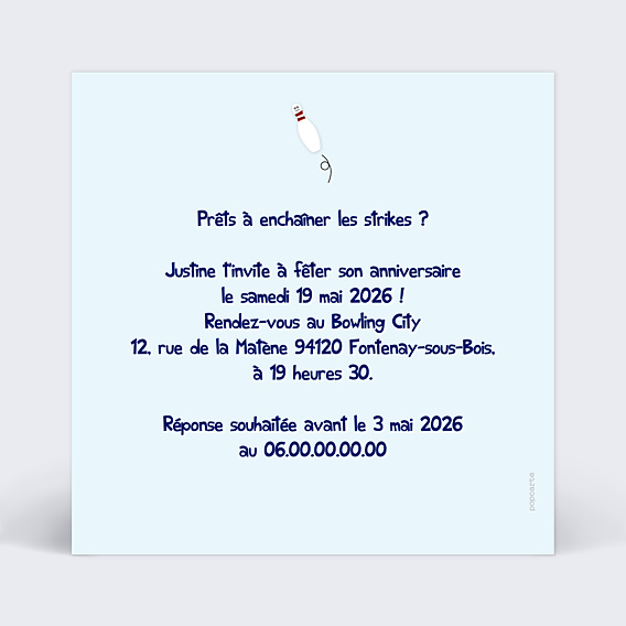 Invitation Anniversaire Enfant Bowling