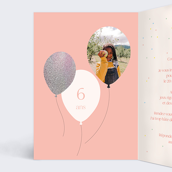 Invitation Anniversaire Enfant Ballon glitter fille