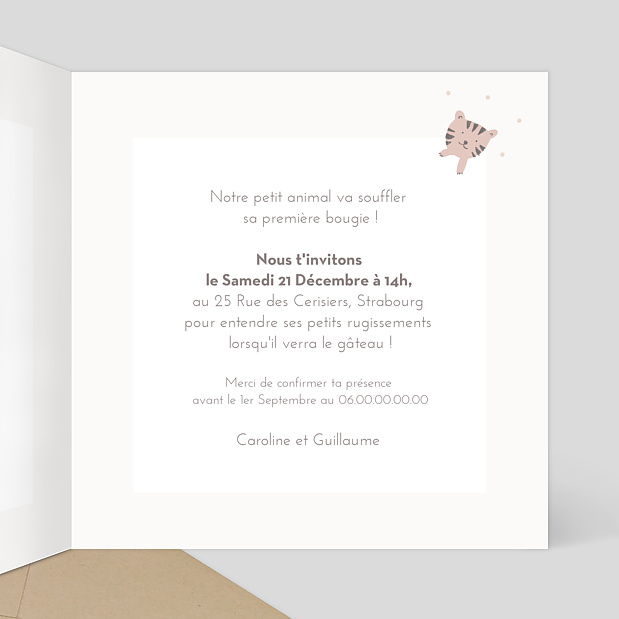 Carte d'Invitation Anniversaire Savane Intérieur Droit