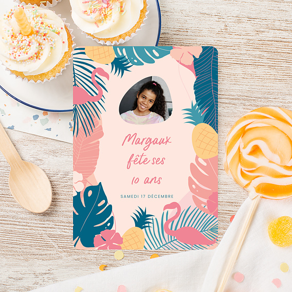 Invitation anniversaire enfant Flamant Rose Après 1