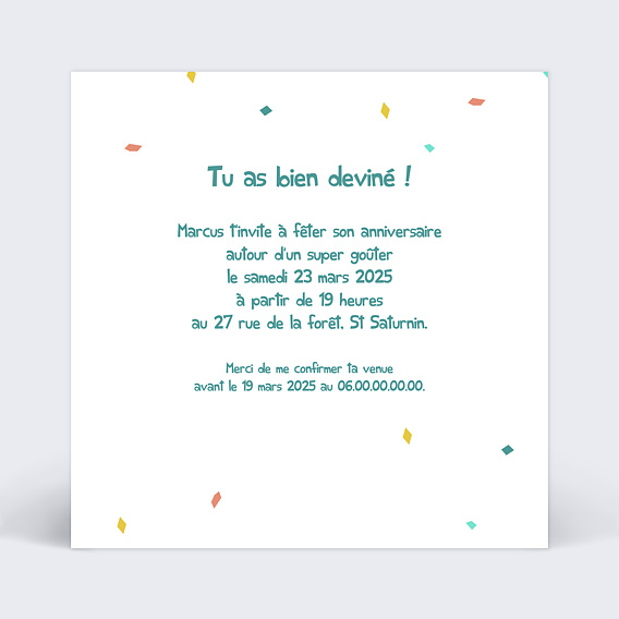 Invitation anniversaire enfant Rébus Ver Verso