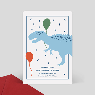 Invitation Anniversaire Enfant Dinosaure et Ballons