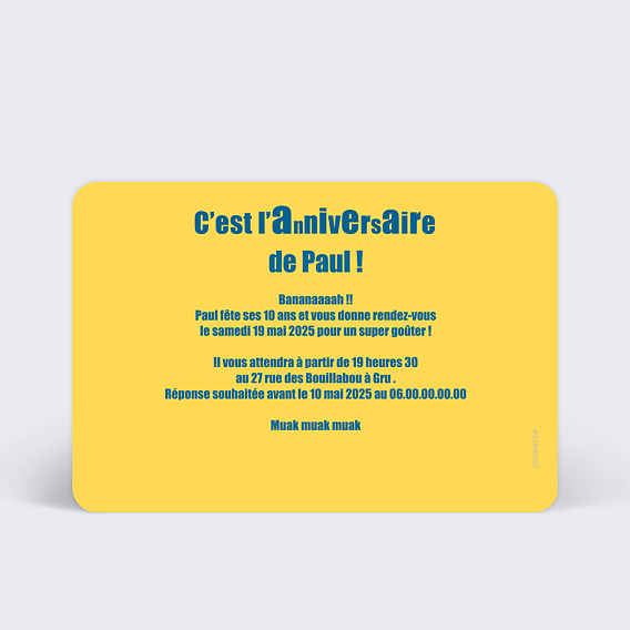 Invitation anniversaire enfant Mignon Verso